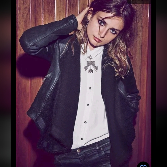 Free People Jackets & Blazers - Free People Draped Front Coated Black Denim Moto Jacket